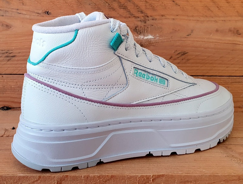 Reebok Club C Geo Mid Leather Trainers UK5.5/US8/EU38.5 GZ4938 White Lilac Teal