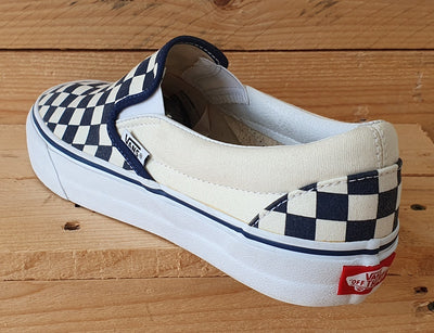 Vans Customs Checkerboard Low Canvas Trainers UK7/US8/EU40.5 Navy Blue/Cream