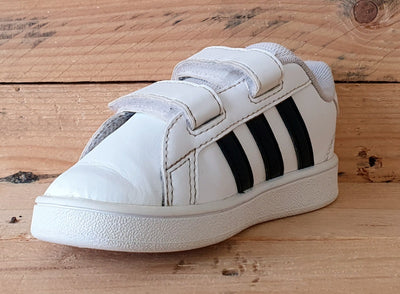 Adidas Grand Court Kids Leather Low Trainers UK7K/US7.5K/EU24 EF0118 Black/White