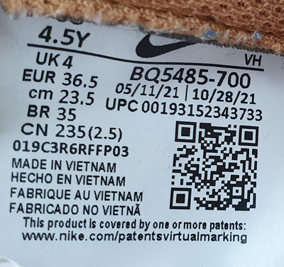 Nike Air Force 1 Low Suede Trainers UK4/US4.5Y/EU36.5 BQ5485-700 Wheat/Gum