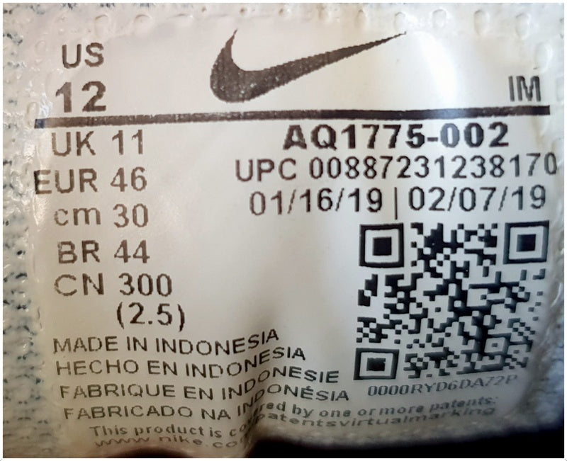 Nike Ebernon Low Leather Trainers UK11/US12/EU46 AQ1775-002 Black/White