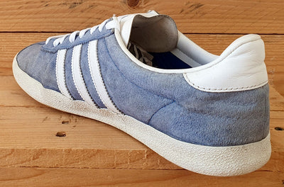 Adidas Gazelle Low Suede Trainers UK9/US9.5/EU43 G16183 Light Blue/White/Gold