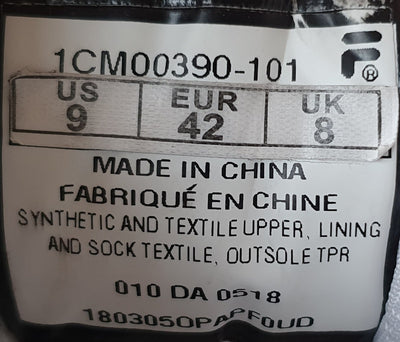 Fila Low Nylon Textile Trainers UK8/US9/EU42 1CM00390-101 White/Grey