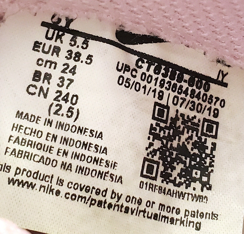 Nike Air Force 1 Low Leather Trainers UK5.5/US6Y/EU38.5 CT6389-600 Pink Foam