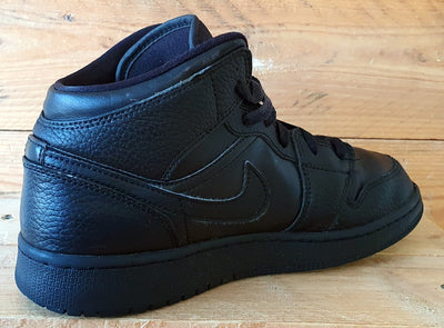 Nike Air Jordan 1 Mid Leather Trainers UK6/US6.5Y/EU39 554725-091 Triple Black