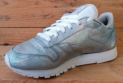 Reebok Classic Low Leather Trainers UK6/US8.5/EU39 BS5193 Silver Glitter/White