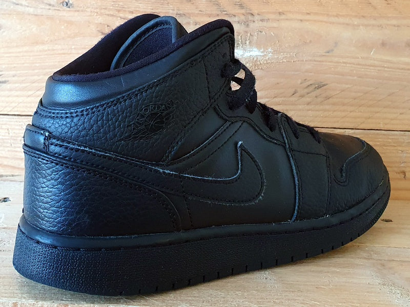 Nike Air Jordan 1 Mid Leather Trainers UK6/US6.5Y/EU39 554725-091 Triple Black