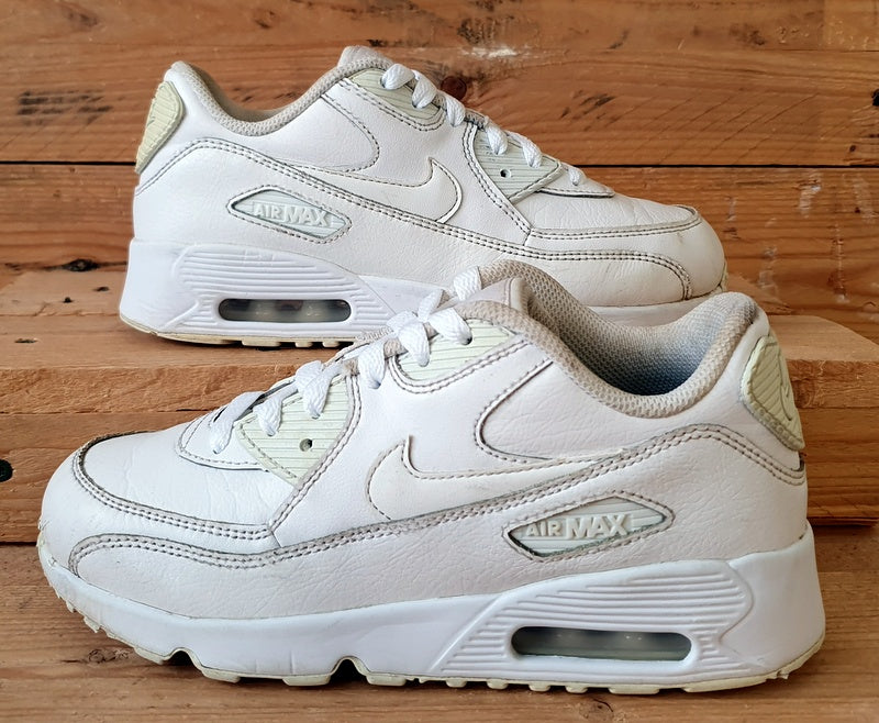 Nike Air Max 90 Low Leather Trainers 833414-100 Triple White UK2/US2.5Y/EU34