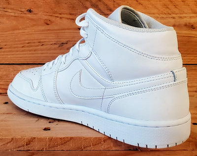 Nike Air Jordan 1 Mid Leather Trainers UK8.5/US9.5/EU43 554724-136 Triple White