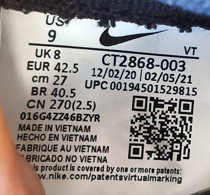 Nike Air Vapormax Evo Low Textile Trainers UK8/US9/E42.5 CT2868-003 Triple Black