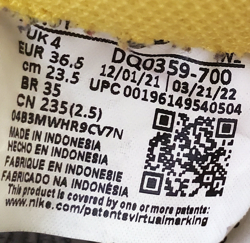 Nike Air Force 1 Low Leather Trainers UK4/US4.5Y/EU36.5 DQ0359-700 Tour Yellow