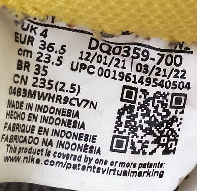 Nike Air Force 1 Low Leather Trainers UK4/US4.5Y/EU36.5 DQ0359-700 Tour Yellow