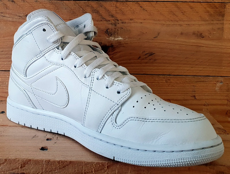 Nike Air Jordan 1 Mid Leather Trainers UK9/US10/EU44 554724-136 Triple White