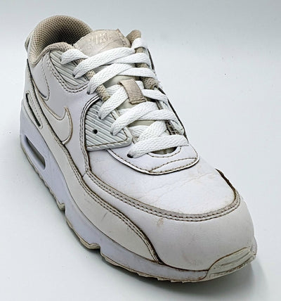 Nike Air Max 90 Low Leather Trainers 833414-100 Triple White UK2/US2.5Y/EU34