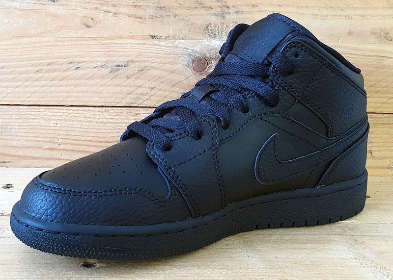 Nike Air Jordan 1 Mid Leather Trainers UK4/US4.5Y/EU36.5 554725-091 Triple Black