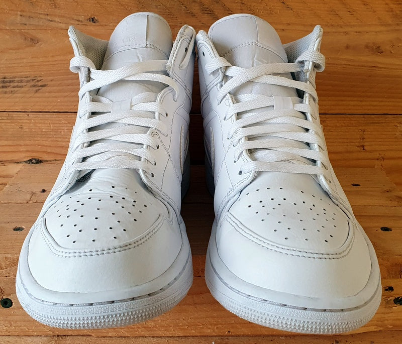 Nike Air Jordan 1 Mid Leather Trainers UK9/US10/EU44 554724-136 Triple White