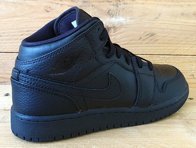 Nike Air Jordan 1 Mid Leather Trainers UK4/US4.5Y/EU36.5 554725-091 Triple Black