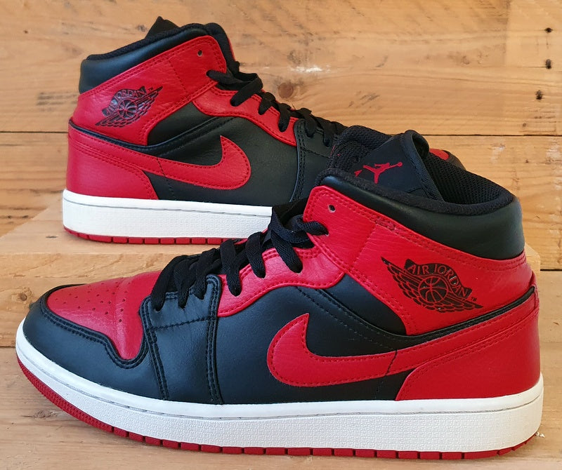 Nike Air Jordan 1 Mid Banned Leather Trainers UK8.5/US9.5/EU43 554724-074 Bred