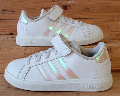 Adidas Grand Court Low Leather Trainers UK1/US1.5/EU33 GY2327 White/Iridescent