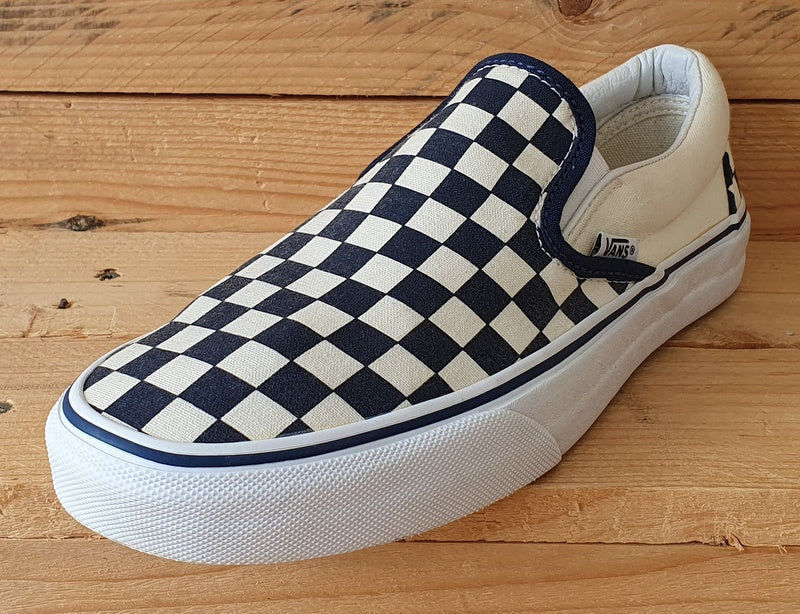 Vans Customs Checkerboard Low Canvas Trainers UK7/US8/EU40.5 Navy Blue/Cream