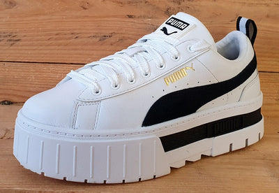 Puma Mayze Low Leather Trainers UK4/US6.5/EU37 381983-01 White/Black/Gold