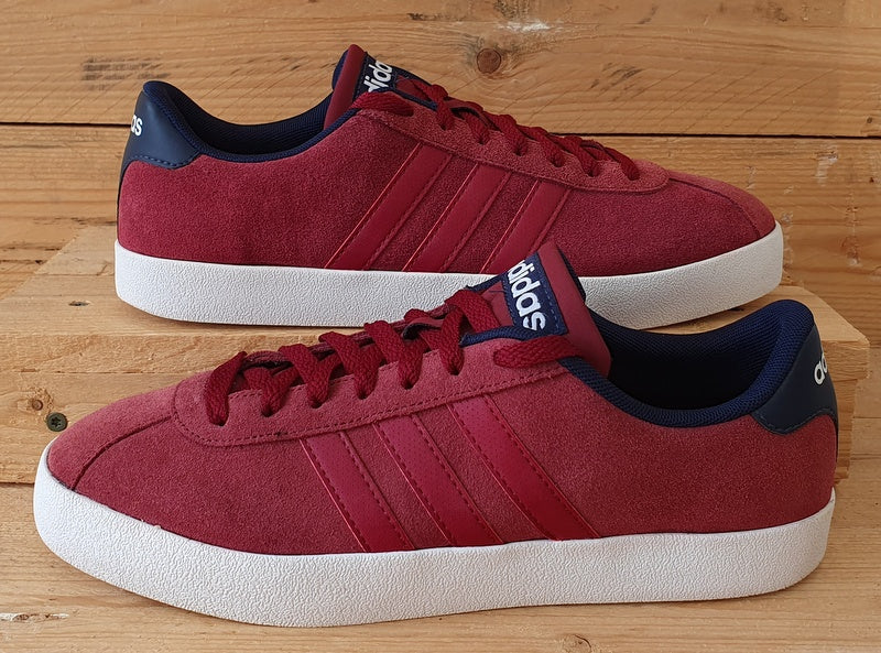 Adidas Court Vulc Low Suede Trainers UK8/US8.5/EU42 BB9636 Burgundy/White