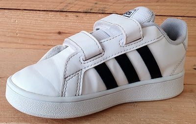 Adidas Grand Court Low Leather Kids Trainers UK8.5K/US9K/EU26 EF0118 White/Black