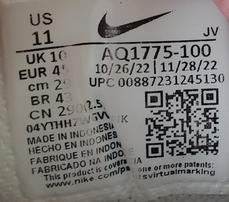 Nike Ebernon Low Leather Trainers UK10/US11/EU45 AQ1775-100 Triple White