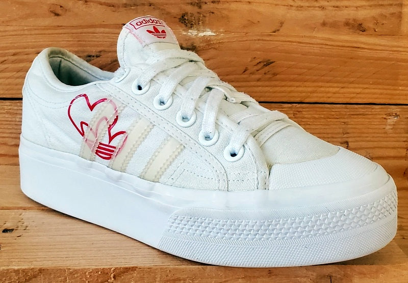 Adidas Nizza Platform Low Canvas Trainers UK6/US7.5/EU39 FX9179 White/Red