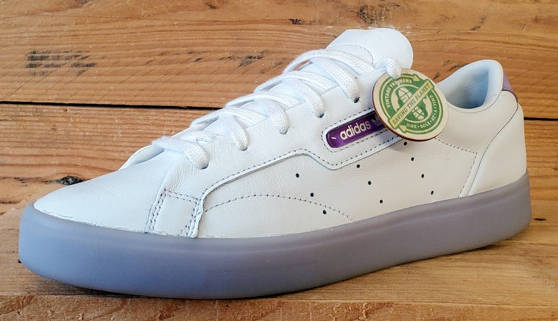 Adidas Sleek Low Leather Trainers UK7/US8.5/EU40.5 FW3461 White/Bliss Purple