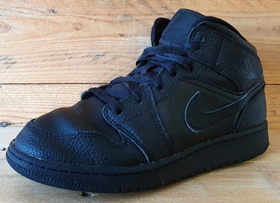 Nike Air Jordan 1 Mid Leather Trainers UK6/US6.5Y/EU39 554725-091 Triple Black