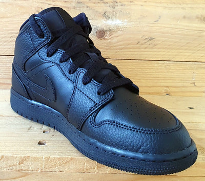 Nike Air Jordan 1 Mid Leather Trainers UK4/US4.5Y/EU36.5 554725-091 Triple Black