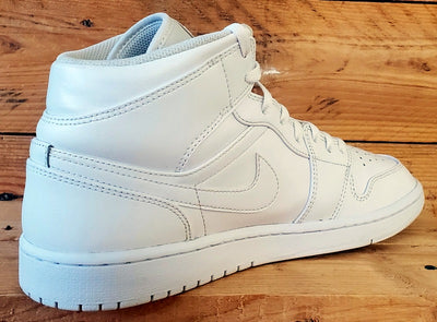 Nike Air Jordan 1 Mid Leather Trainers UK8.5/US9.5/EU43 554724-136 Triple White